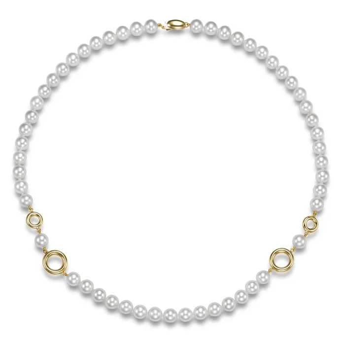 women's gold necklaces -Mastoloni 20" 7.5-8mm Pearl and Circle Link Necklace in 14K Yellow Gold