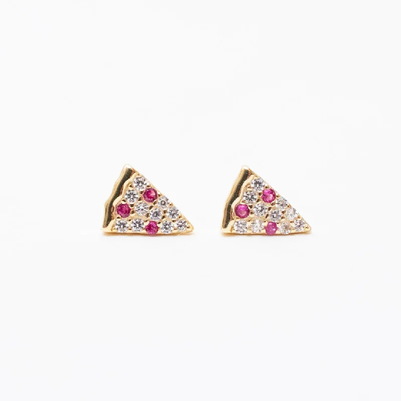 women's unique earrings -Gold Plated Pizza Studs