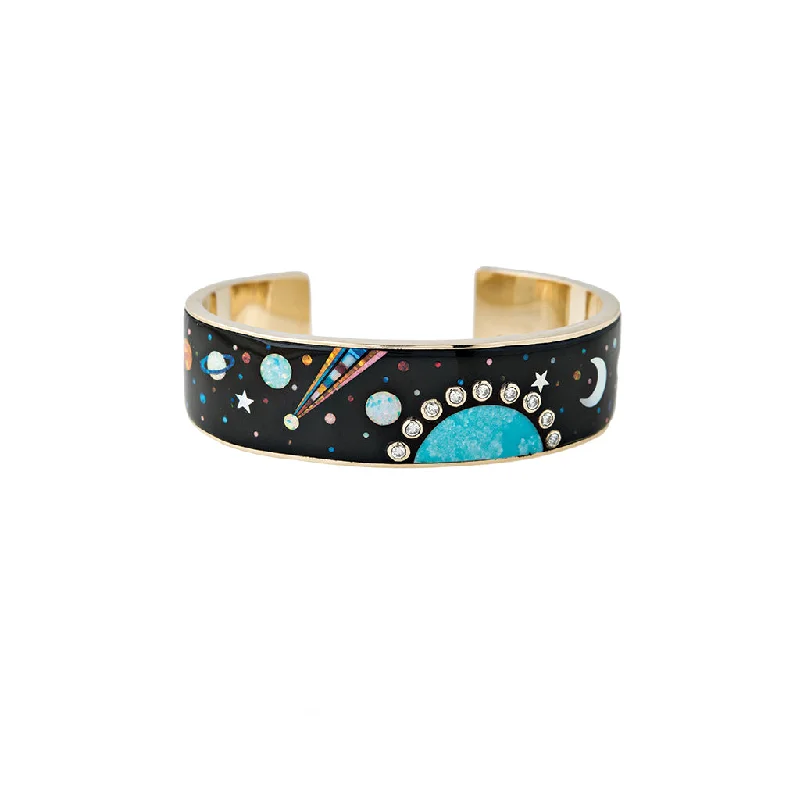 women's handmade bracelets -GALAXY DIAMOND + OPAL INLAY CUFF