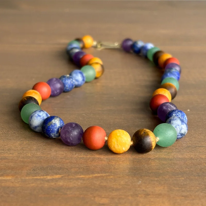 women's rustic style necklaces -Wide Chakra Bead Necklace