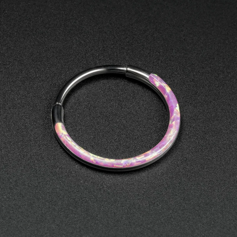 women's art-inspired earrings -Inlaid Rose Pink Synth Opal Titanium Earring