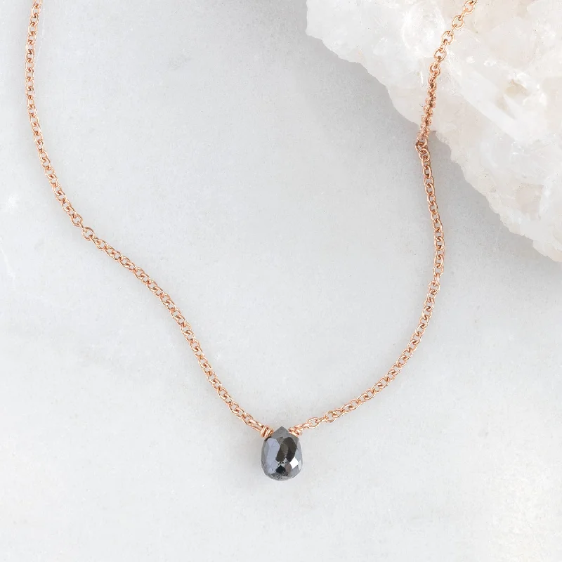 women's anniversary necklaces -The Simple Black Diamond Briolette Necklace | Rose Gold Filled