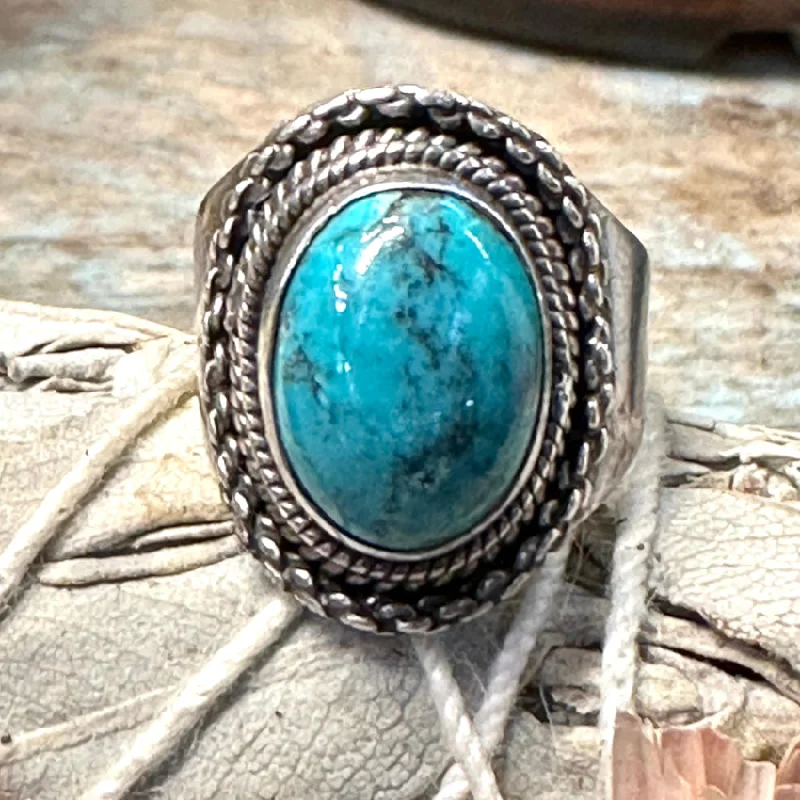 women's simple rings -Vintage Sterling Silver & Turquoise Signet Ring Size 7