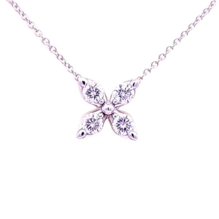 women's vintage necklaces -Mountz Collection Diamond 4-Petal Flower Pendant Necklace in 14K White Gold