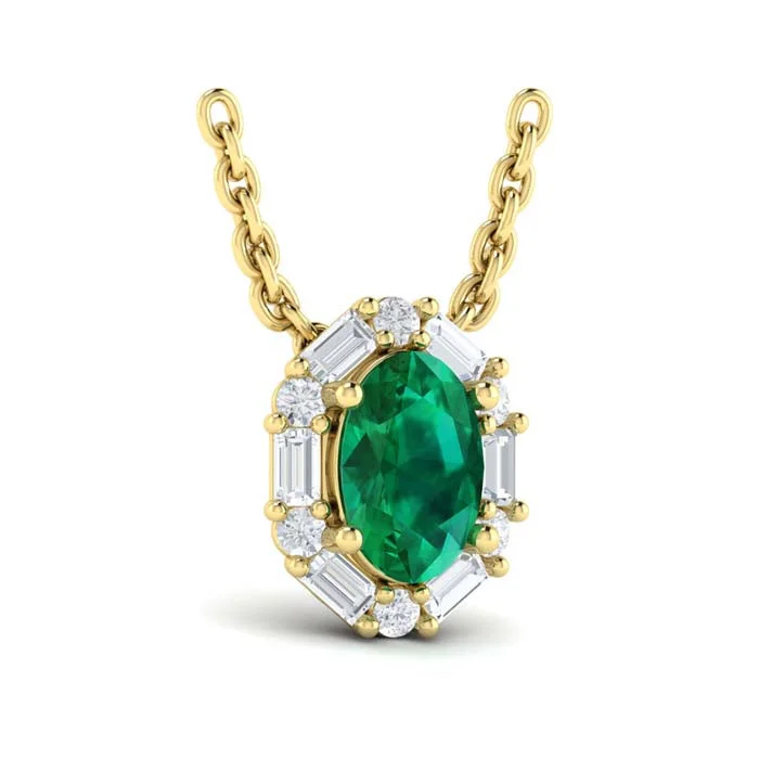 women's gold-plated necklaces -Vlora Adella Emerald and Diamond Pendant Necklace in 14K Yellow Gold