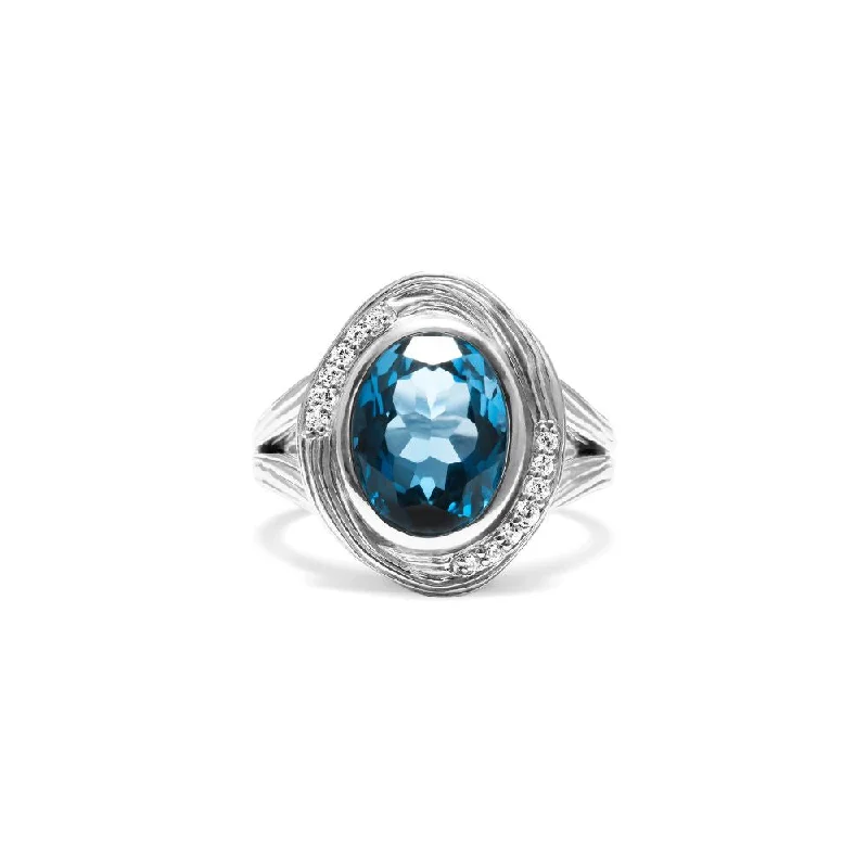 women's gold rings -Judith Ripka Santorini Oval Ring with Blue Topaz and Diamonds