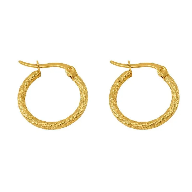 women's flower drop earrings -Textured Gold Hoop Earrings – Chic and Timeless Design