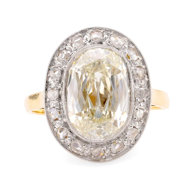 women's silver necklaces -Edwardian GIA 5.02 Carat Cushion Diamond 18K Yellow Gold Cluster Ring