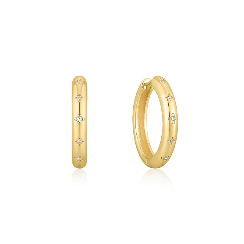 women's silver hoop earrings -Gold Plated Medium CZ Studded Hoops