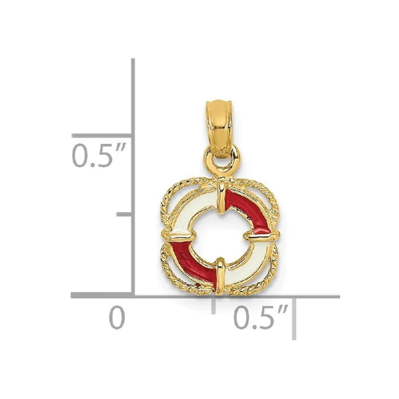 women's gold-plated rings -Diamond2Deal 14K Yellow Gold Red and White Enameled Lifesaver Ring Charm Pendant (L- 0.67 Inch, W- 0.4 Inch)