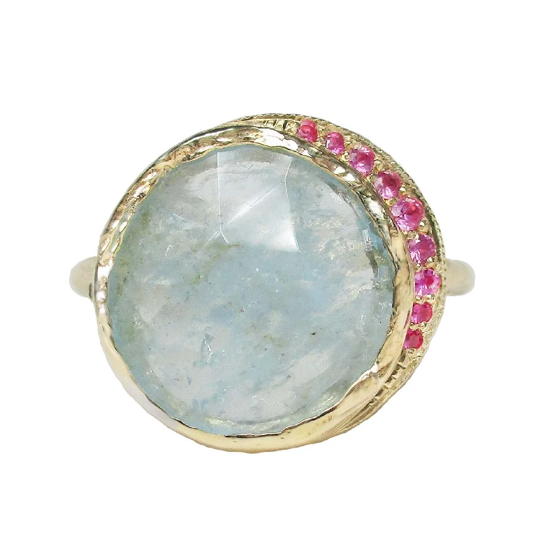 women's round pendant necklaces -Crescent Aquamarine Pink Sapphire Ring