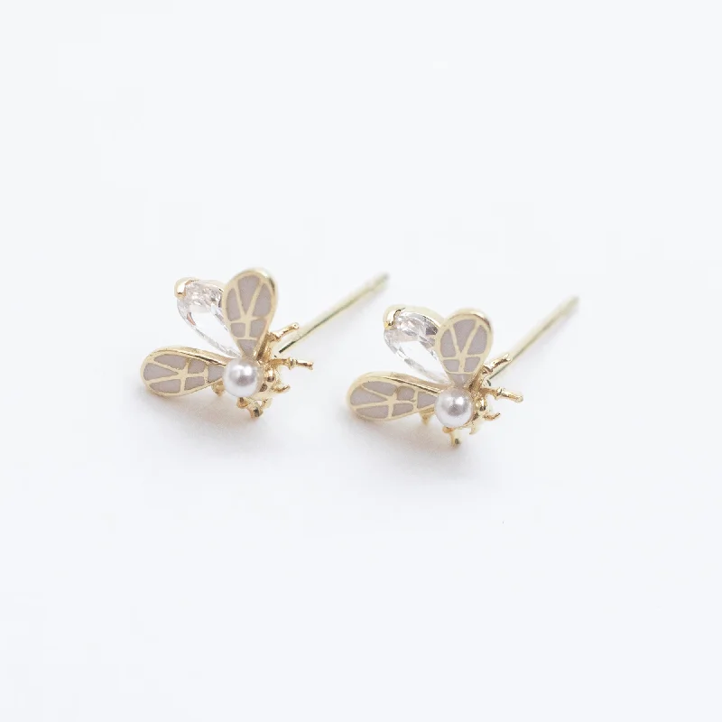 women's summer earrings -Gold Plated Enamel Firefly Studs