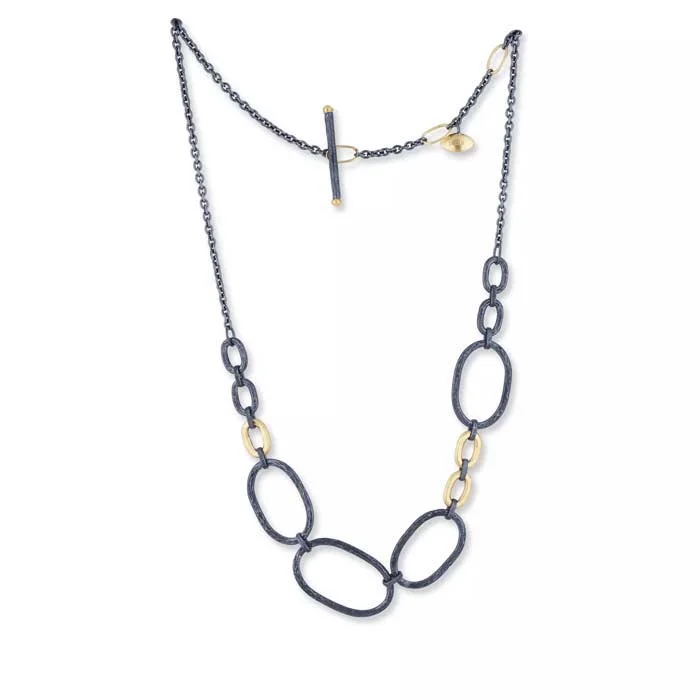 women's silver chain necklaces -Lika Behar Caroline Necklace in Oxidized Sterling Silver and 22K Yellow Fusion Gold