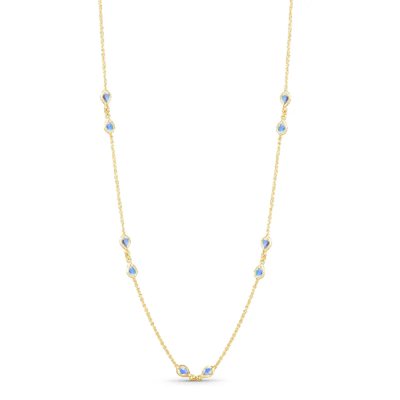 women's gold heart necklaces -Rainbow Moonstone Pear Shope Necklace In 18K Yellow Gold