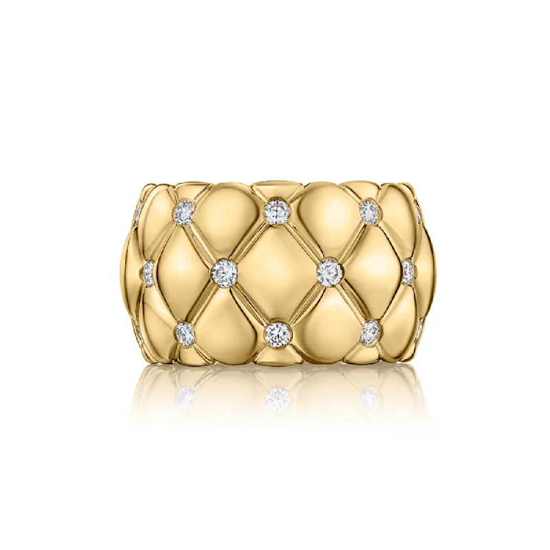 women's moon and star rings -A. Jaffe 14k Dome Shaped Quilted Pattern Ring with Brilliant Diamonds