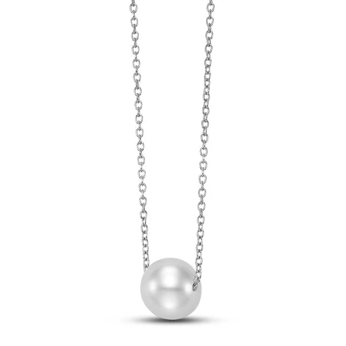 women's designer crystal necklaces -Mastoloni 18" 7.5-8mm Freshwater Cultured Pearl Floating Necklace in 14K White Gold