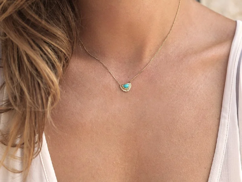 women's silver necklaces -Vita Half Moon Turquoise Necklace