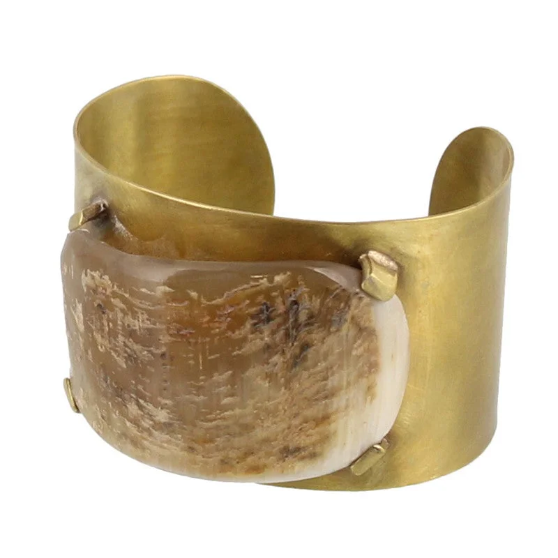 women's stackable bracelets -Banten Wide Cuff - Light Horn, Brass