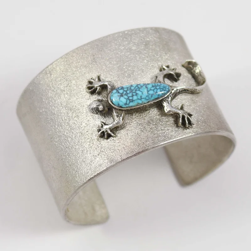 women's silver cuff bracelets -Candelaria Turquoise Gecko Cuff