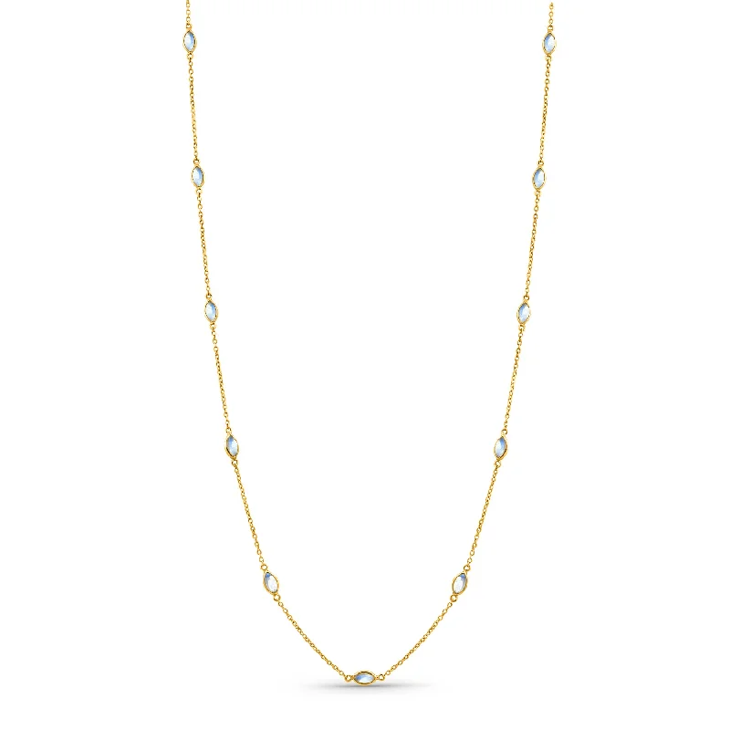 women's luxury statement necklaces -Rainbow Moonstone Marquise Necklace In 18K Yellow Gold