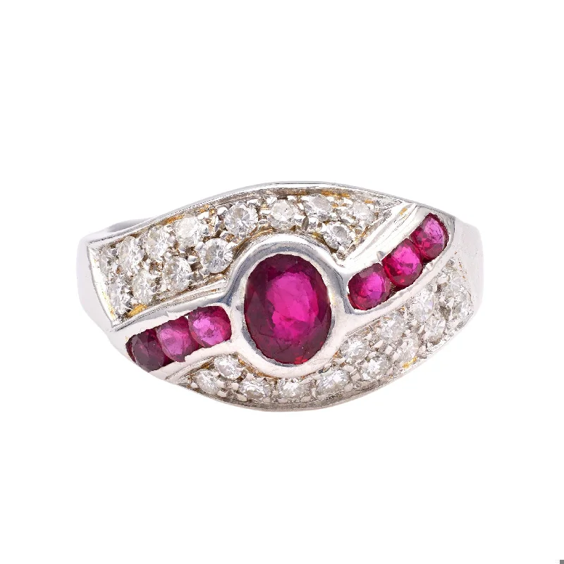 women's everyday necklaces -Vintage Italian Ruby and Diamond 18k White Gold Ring