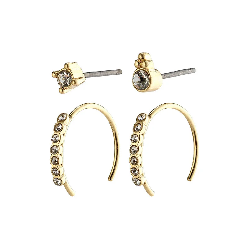 women's diamond-studded earrings -Kali Gold Plated Crystal Earring Set