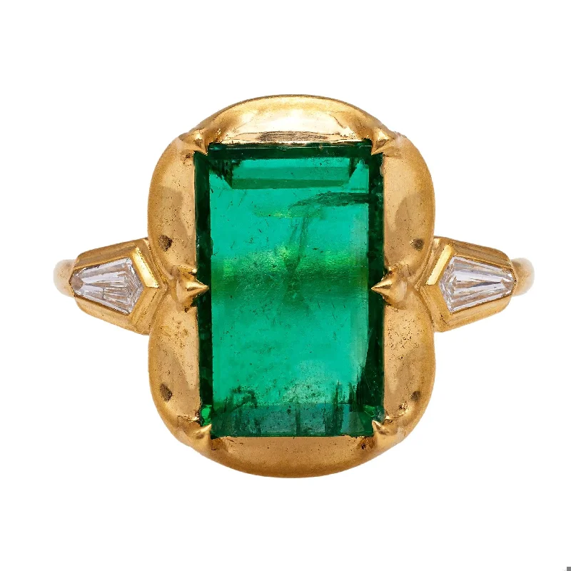 women's boho necklaces -AGL 2.68 Carat Brazilian Emerald and Diamond 20k Yellow Gold Ring