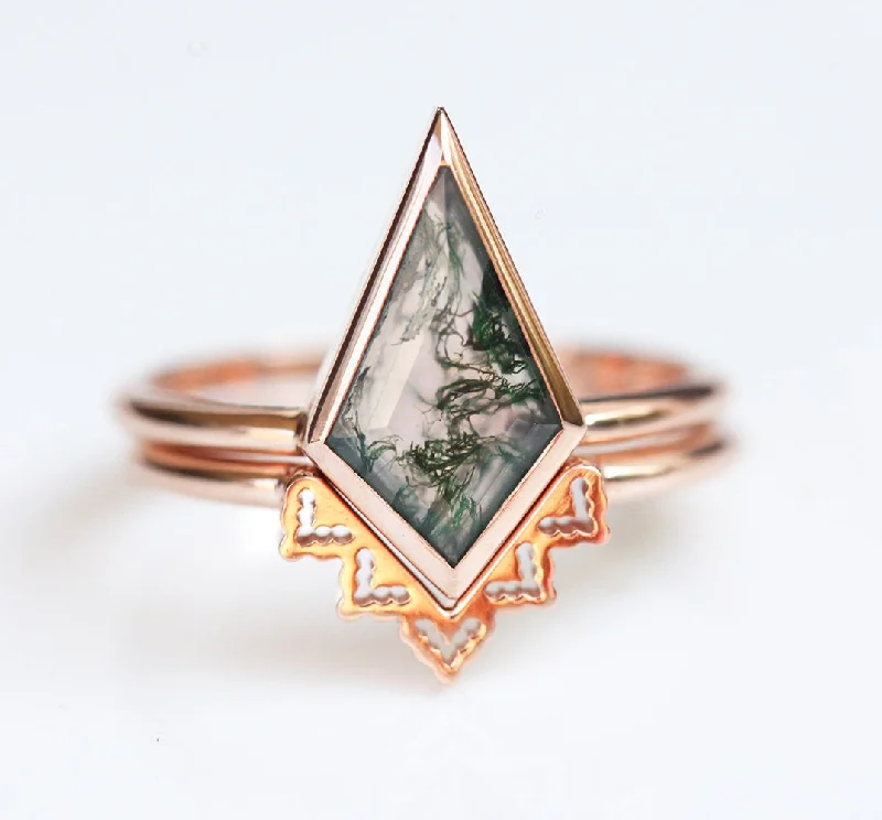 women's crystal necklaces -Lydia Kite Moss Agate Ring Set