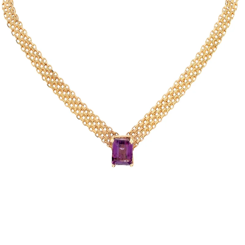 women's trendy layered necklaces -Vintage Italy 9.2 Carat Amethyst 14K Yellow Gold Necklace