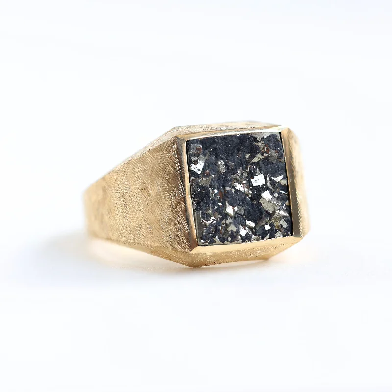 women's designer crystal necklaces -Keanu signet ring with pyrite