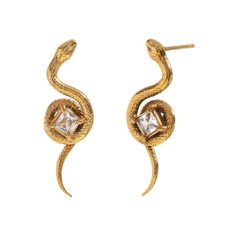 women's gold hoop earrings -Snake Earrings with Crystal Accent – Serpent Statement Earrings for Women