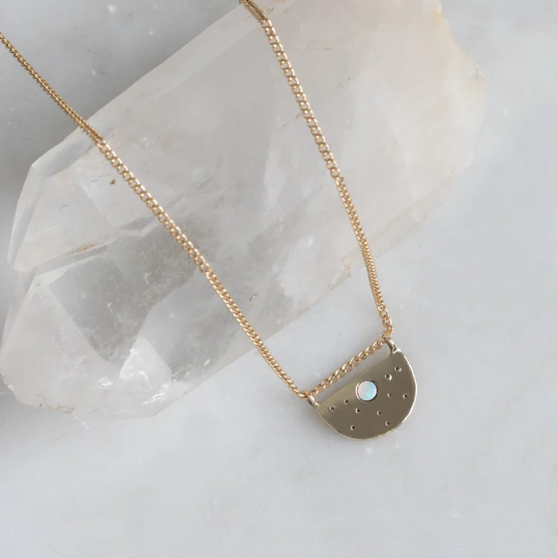 women's luxury statement necklaces -The Opal Half Moon Stardust Necklace | 14K Yellow Gold