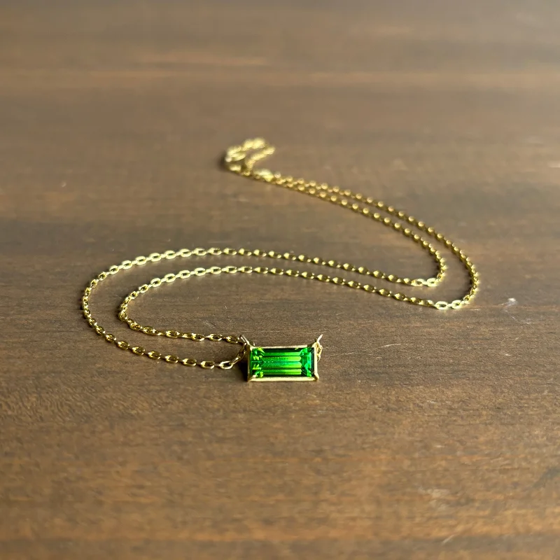 women's silver chain necklaces -Emerald Cut Green Tourmaline Mini Gem Necklace