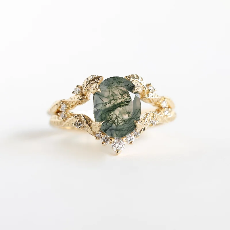 women's luxury necklaces -Leaf Moss Agate Ring Set