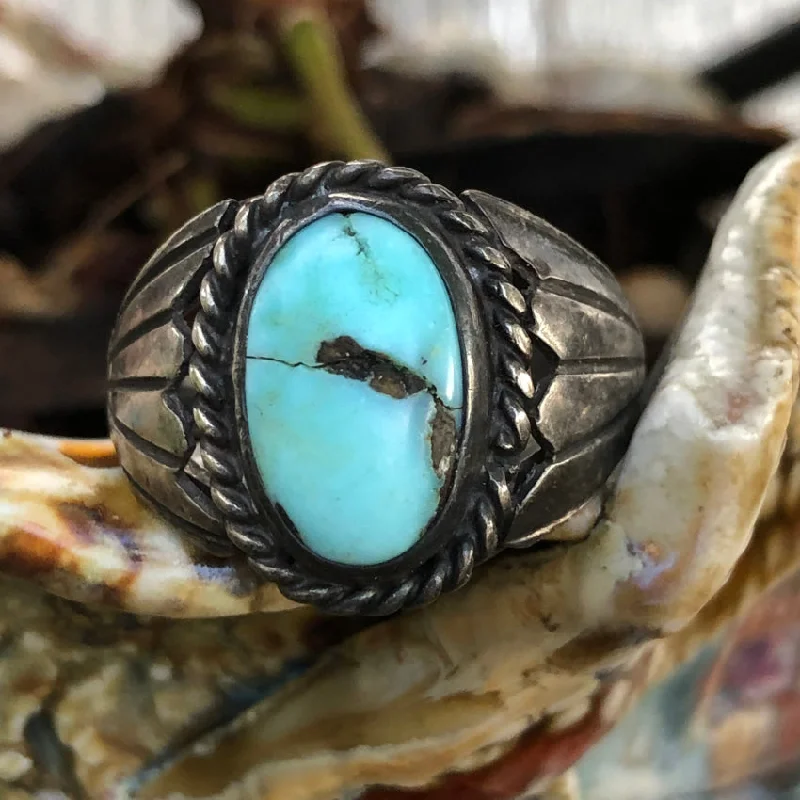 women's fashion rings -Old Navajo Pale Blue Turquoise Ring Size 11