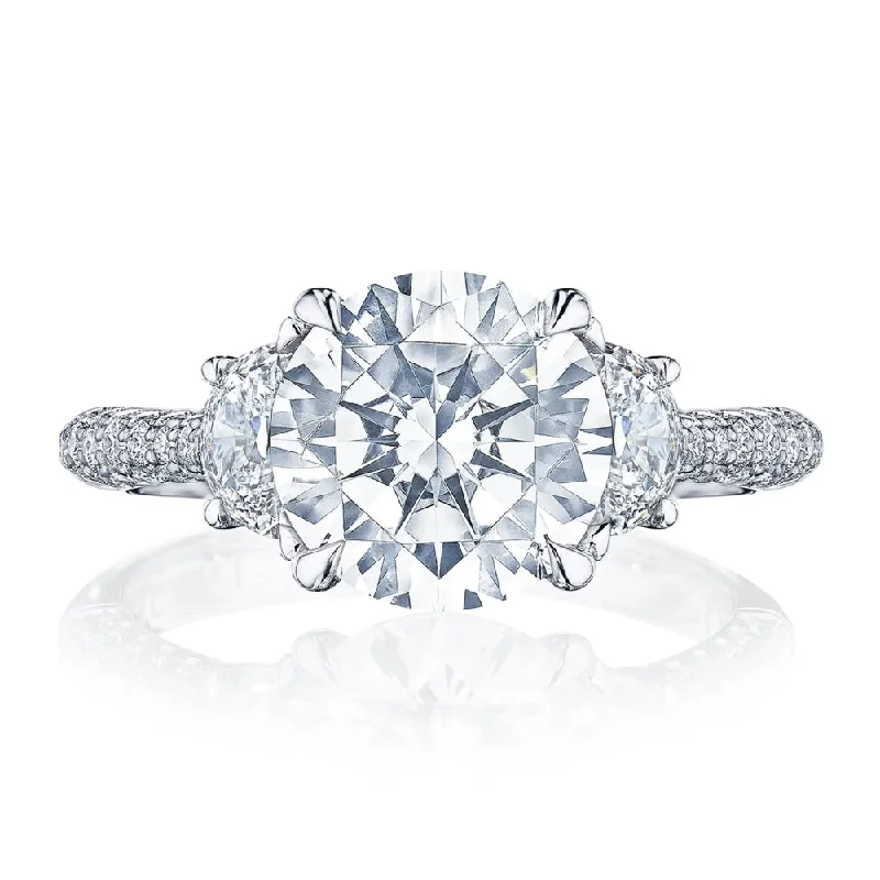 women's trendy rings -Tacori Founder's Collection, RoyalT Round 3-Stone Engagment Ring