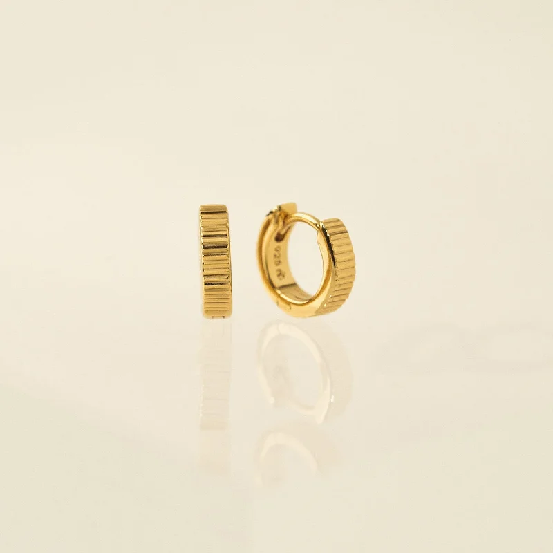 women's gold hoop earrings -Gold Plated 10mm Fluted Huggie Hoop Earrings