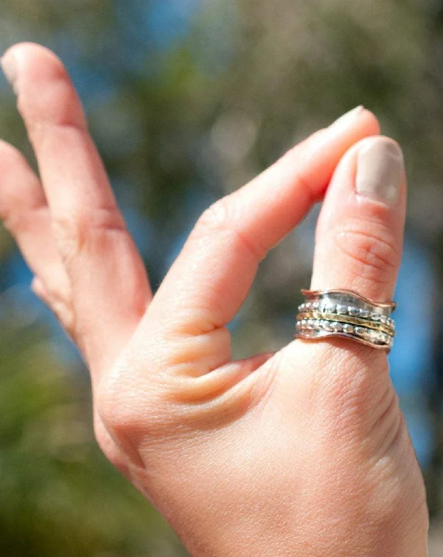 women's silver rings -Meditation Ring ~ Sterling Silver 925 & Copper & Bronze ~MS009