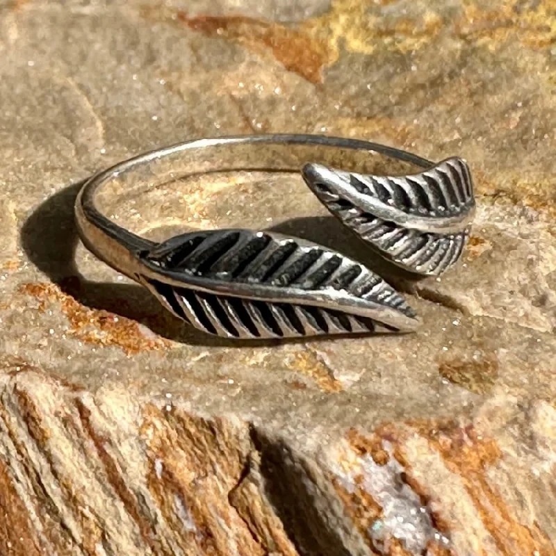 women's bold statement rings -Tiny Child's Sterling Silver Double Feather Ring 2.5