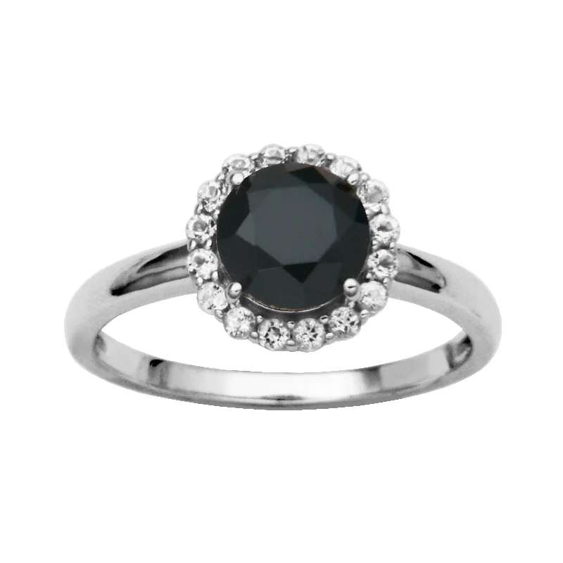 women's personalized rings -Sterling Silver Black Spinel and White Topaz Ring