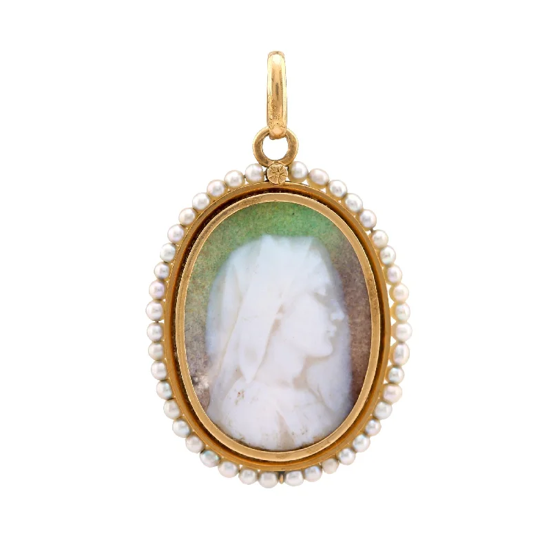 women's pendant necklaces -Antique Pearl 18K Yellow Gold Cameo Pendant