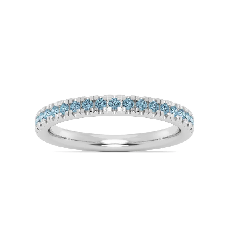 women's sapphire rings -Smyth Jewelers Stackable Pavé Aquamarine Ring