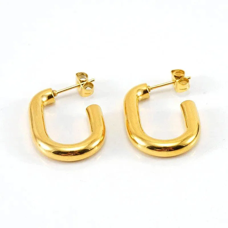 women's eco-friendly earrings -Modern Gold U-Shaped Hoop Earrings – Bold and Stylish for Everyday Wear