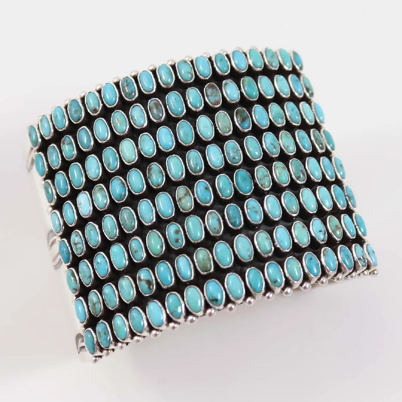 women's braided bangles -Kingman Turquoise Row Cuff