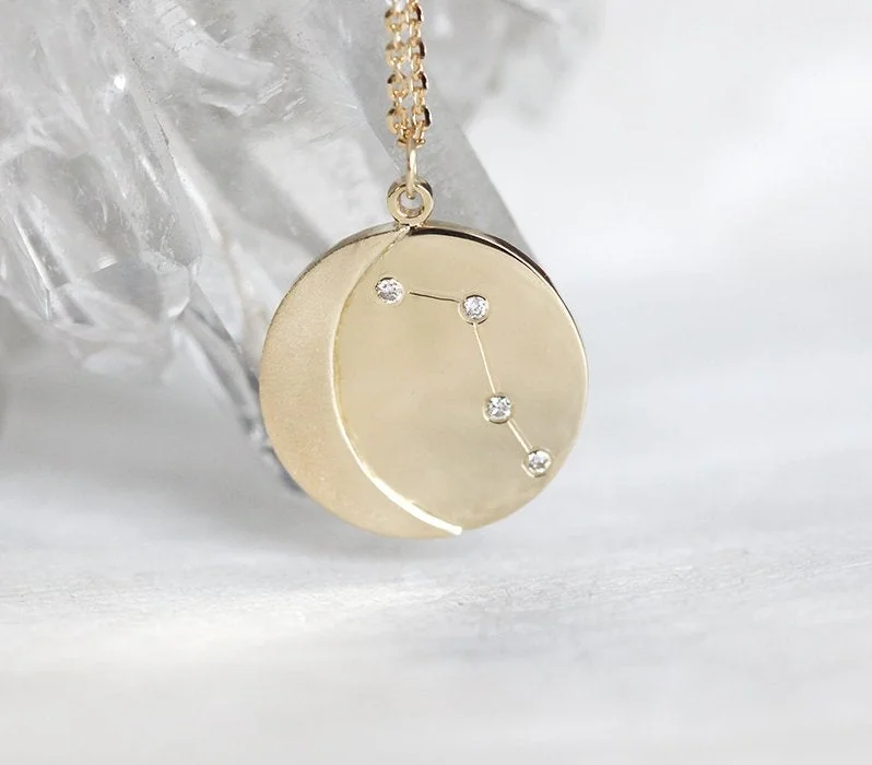 women's luxury gold necklaces -Constellation Necklace, 14K Diamond Zodiac Necklace