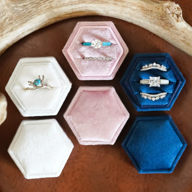 women's custom wedding rings -Velvet Hexagon Ring Box