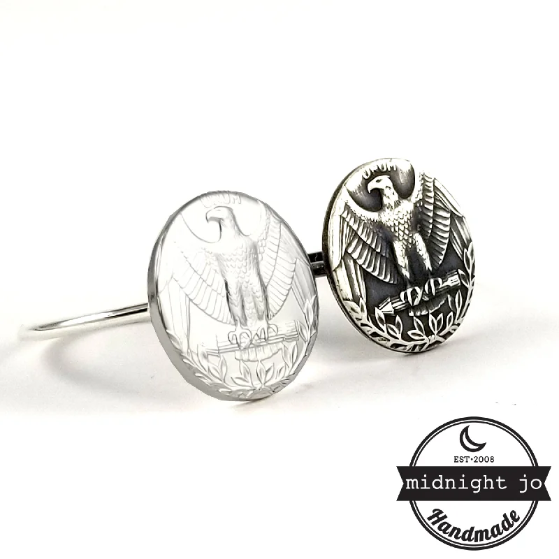 women's oval-cut engagement rings -Silver Washington Quarter Eagle Large Punch Out Stacking Ring