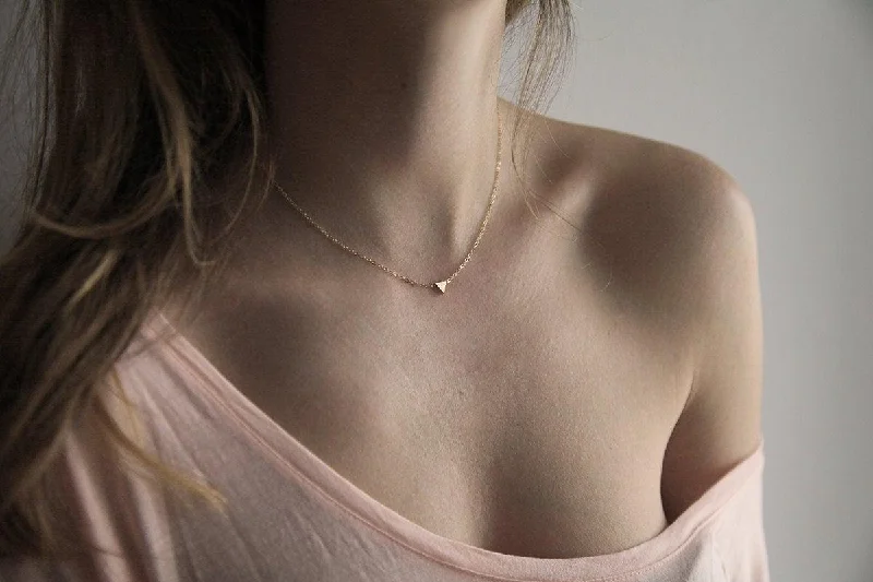 women's bridal necklaces -Gold Triangle Necklace, Small Solid Gold Necklace