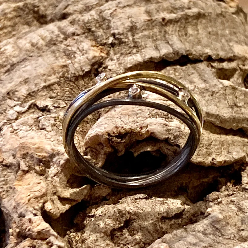 women's silver rings -Orion's Belt Diamond, 18K Gold and Oxidized Sterling Silver Ring