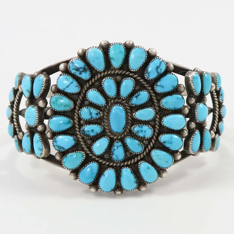 women's silver bangles set -1940s Turquoise Cluster Cuff